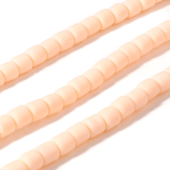 粘土 ビーズ 円筒形 ピーチベージュ 約 7mm x 6mm、 穴：約 1.3mm、 長さ： 40cm - 39cm、 2 連 （約 60PCS /一連） の画像