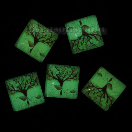 Glas Dom Cabochons Leuchten im Dunkel Quadrat Platt Bunt Elefant Muster 20mm x 20mm, 10 Stücke