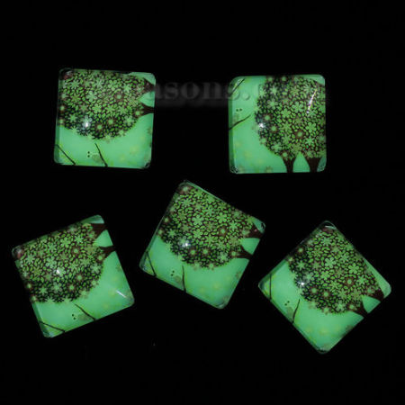Glas Dom Cabochons Leuchten im Dunkel Quadrat Platt Bunt Eule Muster 20mm x 20mm, 10 Stücke