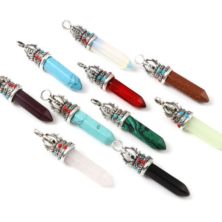 Zinc Based Alloy Yoga Healing Pendants Crayon Antique Silver Color At Random Color Mixed 5.2cm x 1.2cm - 4.8cm x 1.1cm, 2 PCs