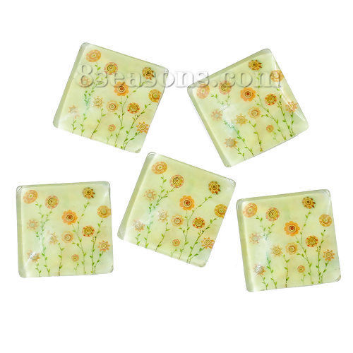 Immagine di Vetro Cupola Cabochon Cabochon per Abbellimento Quadrato Flatback Multicolore Le foglie del Fiore Disegno Baglie nel buio 20mm x 20mm, 10 Pz