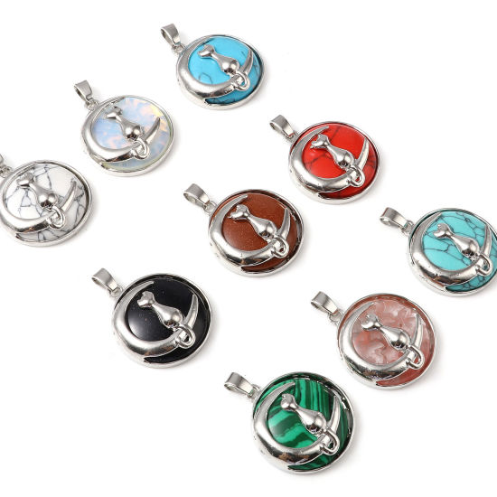 Picture of Zinc Based Alloy Galaxy Pendants Half Moon Silver Tone At Random Color Cat 3.7cm x 2.8cm, 1 Piece