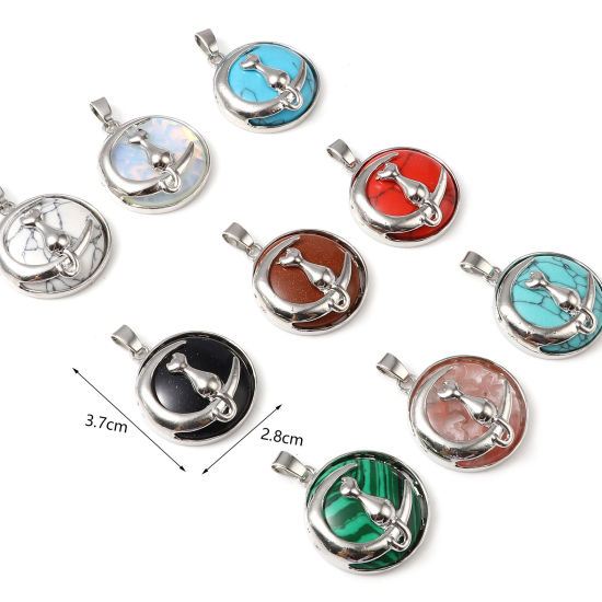 Picture of Zinc Based Alloy Galaxy Pendants Half Moon Silver Tone At Random Color Cat 3.7cm x 2.8cm, 1 Piece