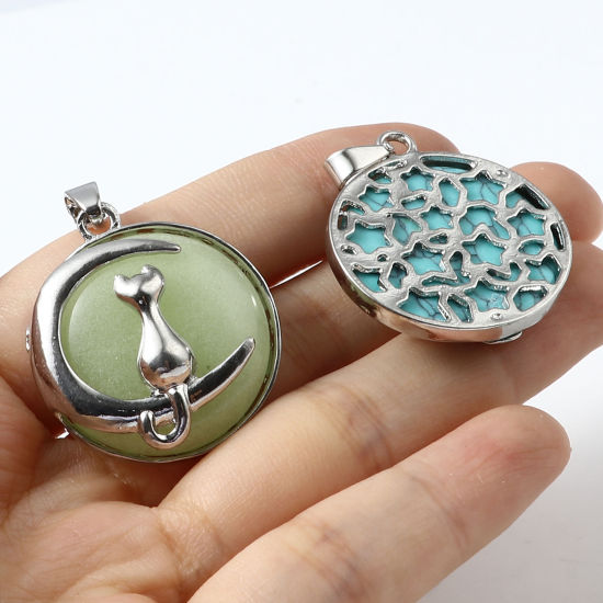 Picture of Zinc Based Alloy Galaxy Pendants Half Moon Silver Tone At Random Color Cat 3.7cm x 2.8cm, 1 Piece