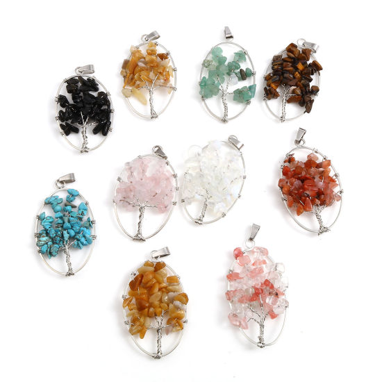 Immagine di Lega di Zinco Ciondoli Ovale Tono Argento Bianco Albero di Vita 6cm x 3.1cm , 1 Pz