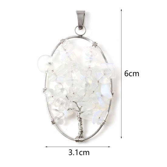 Immagine di Lega di Zinco Ciondoli Ovale Tono Argento Bianco Albero di Vita 6cm x 3.1cm , 1 Pz