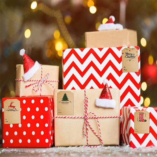 Image de Marron - Papier Kraft de Noël Étiquettes Cadeaux Autocollants Décoration 7.5x5cm, 1 Rouleau