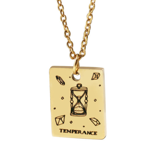 Picture of 304 Stainless Steel Tarot Necklace Gold Plated Rectangle Message " TEMPERANCE " Plating 45cm(17 6/8") long, 1 Piece