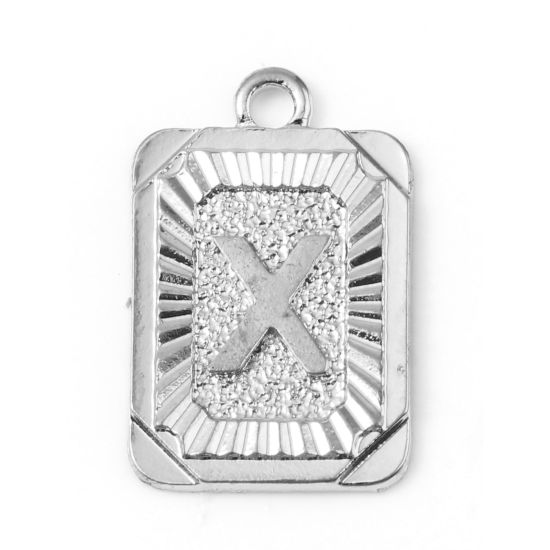 Immagine di Lega di Zinco Charms Rettangolo Tono Argento Lettera Maiuscola Lettere " X " 23mm x 15mm , 10 Pz