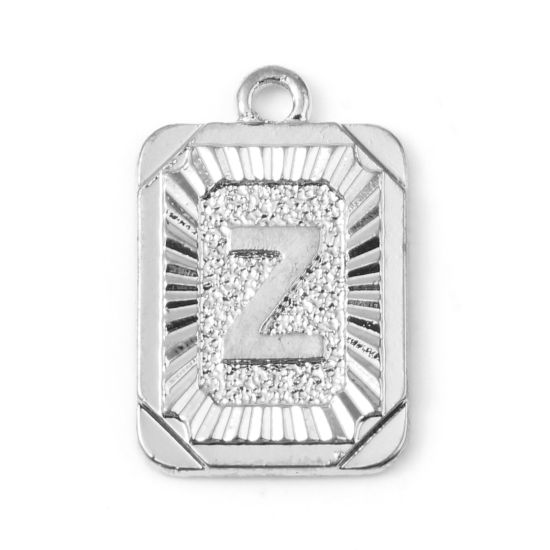 Immagine di Lega di Zinco Charms Rettangolo Tono Argento Lettera Maiuscola Lettere " Z " 23mm x 15mm , 10 Pz