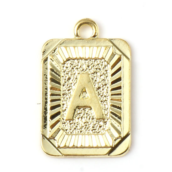 Immagine di Lega di Zinco Charms Rettangolo Oro Placcato Lettera Maiuscola Lettere " A " 23mm x 15mm , 10 Pz