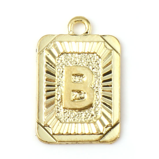 Immagine di Lega di Zinco Charms Rettangolo Oro Placcato Lettera Maiuscola Lettere " B " 23mm x 15mm , 10 Pz