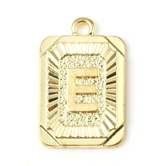 Immagine di Lega di Zinco Charms Rettangolo Oro Placcato Lettera Maiuscola Lettere " E " 23mm x 15mm , 10 Pz