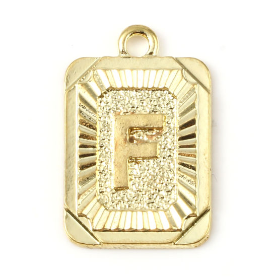 Immagine di Lega di Zinco Charms Rettangolo Oro Placcato Lettera Maiuscola Lettere " F " 23mm x 15mm , 10 Pz