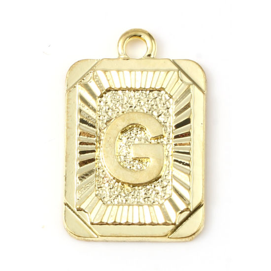 Immagine di Lega di Zinco Charms Rettangolo Oro Placcato Lettera Maiuscola Lettere " G " 23mm x 15mm , 10 Pz