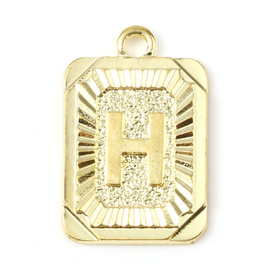 Immagine di Lega di Zinco Charms Rettangolo Oro Placcato Lettera Maiuscola Lettere " H " 23mm x 15mm , 10 Pz