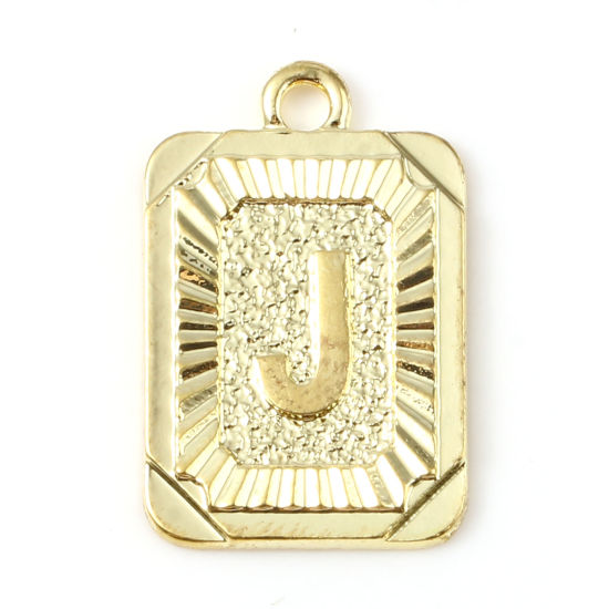 Immagine di Lega di Zinco Charms Rettangolo Oro Placcato Lettera Maiuscola Lettere " J " 23mm x 15mm , 10 Pz