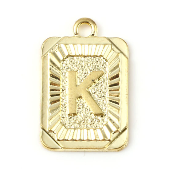 Immagine di Lega di Zinco Charms Rettangolo Oro Placcato Lettera Maiuscola Lettere " K " 23mm x 15mm , 10 Pz