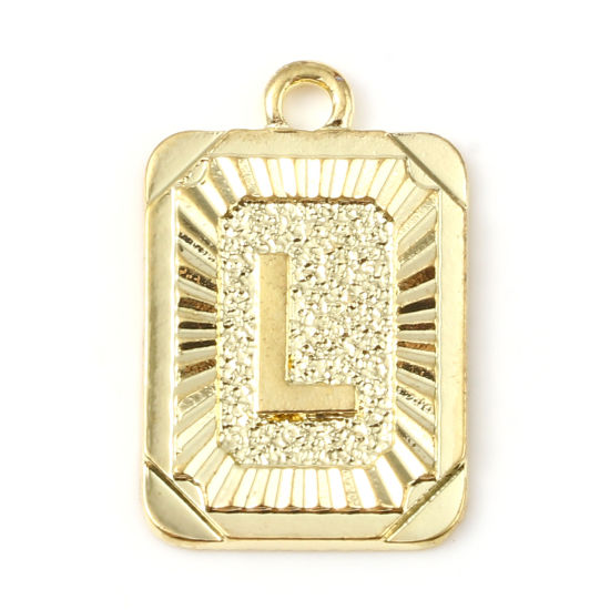 Immagine di Lega di Zinco Charms Rettangolo Oro Placcato Lettera Maiuscola Lettere " L " 23mm x 15mm , 10 Pz