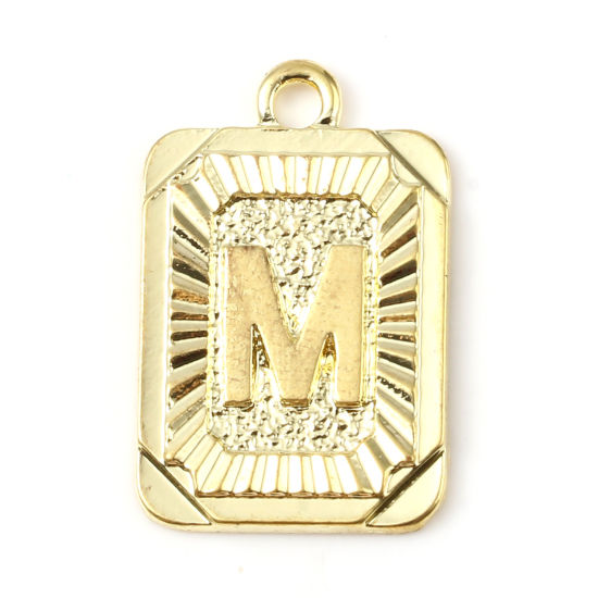 Immagine di Lega di Zinco Charms Rettangolo Oro Placcato Lettera Maiuscola Lettere " M " 23mm x 15mm , 10 Pz