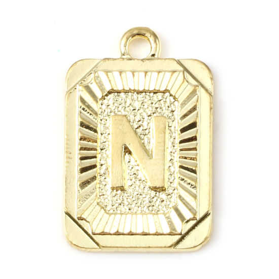 Immagine di Lega di Zinco Charms Rettangolo Oro Placcato Lettera Maiuscola Lettere " N " 23mm x 15mm , 10 Pz