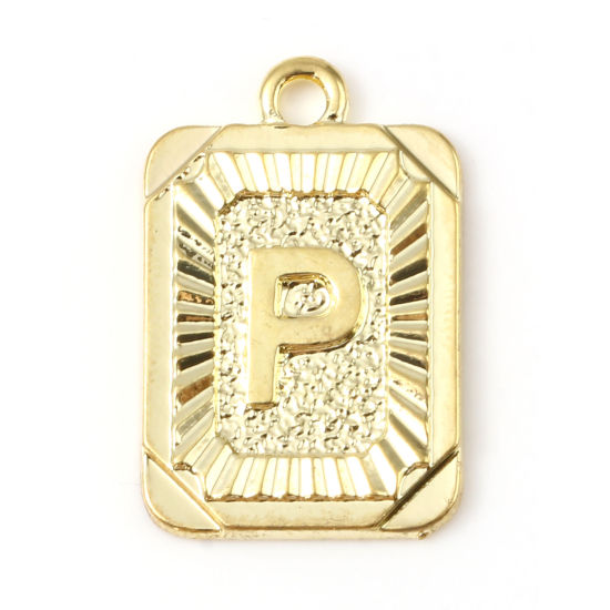 Immagine di Lega di Zinco Charms Rettangolo Oro Placcato Lettera Maiuscola Lettere " P " 23mm x 15mm , 10 Pz