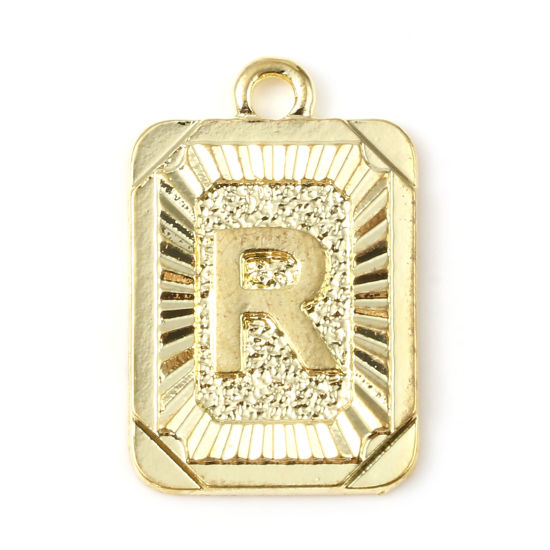 Immagine di Lega di Zinco Charms Rettangolo Oro Placcato Lettera Maiuscola Lettere " R " 23mm x 15mm , 10 Pz