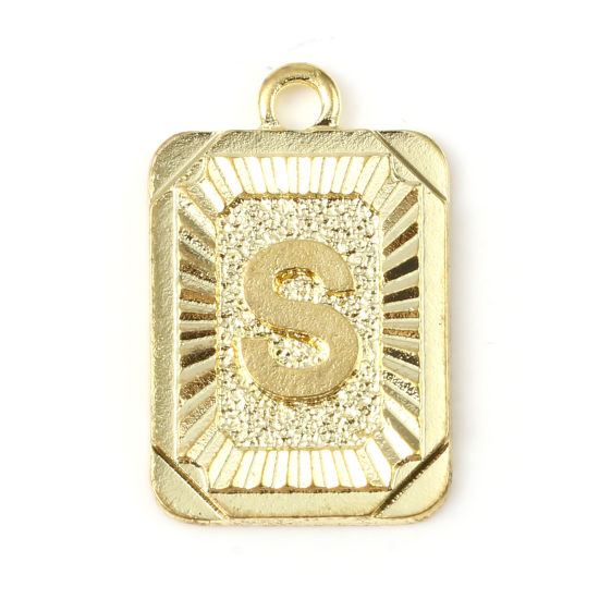 Immagine di Lega di Zinco Charms Rettangolo Oro Placcato Lettera Maiuscola Lettere " S " 23mm x 15mm , 10 Pz