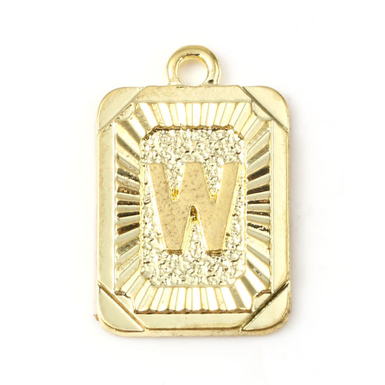 Immagine di Lega di Zinco Charms Rettangolo Oro Placcato Lettera Maiuscola Lettere " W " 23mm x 15mm , 10 Pz