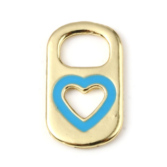 Imagen de Zamak día de San Valentín Colgantes Charms Rectángulo Chapado en Oro Azul Corazón Esmalte 26mm x 15mm, 10 Unidades