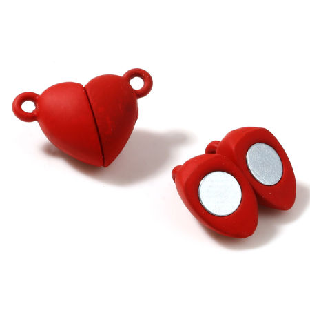 Picture of Zinc Based Alloy Valentine's Day Magnetic Clasps Heart Multicolor Rubberized 16mm x 11mm, 5 PCs