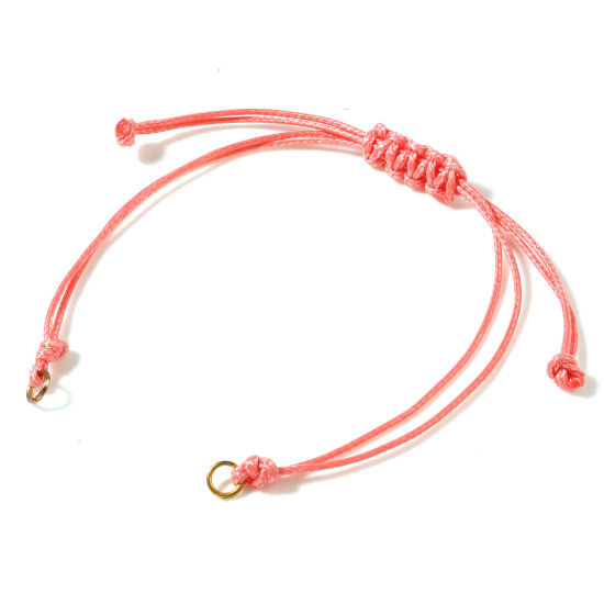 Picture of Polyester Braided Semi-finished Bracelets For DIY Handmade Jewelry Making Accessories Findings Gold Plated Hot Pink Adjustable 13.5cm - 14.5cm long, 5 PCs