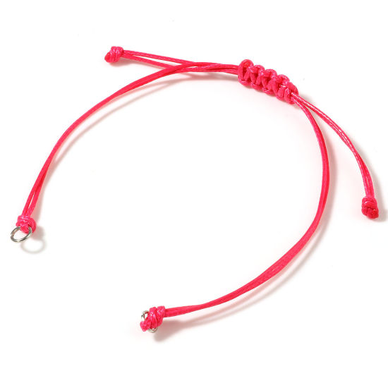 Picture of Polyester Braided Semi-finished Bracelets For DIY Handmade Jewelry Making Accessories Findings Silver Tone Fuchsia Adjustable 13.5cm - 14.5cm long, 5 PCs