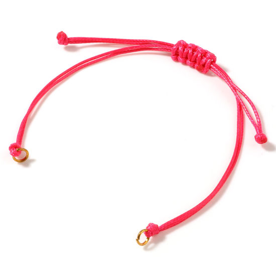Picture of Polyester Braided Semi-finished Bracelets For DIY Handmade Jewelry Making Accessories Findings Gold Plated Fuchsia Adjustable 13.5cm - 14.5cm long, 5 PCs