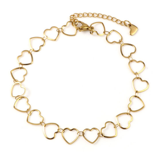 Immagine di 1 Pz Placcatura Sottovuoto 304 Acciaio Inossidabile San Valentino Cavigliere Oro Placcato Cuore 23cm lunghezza