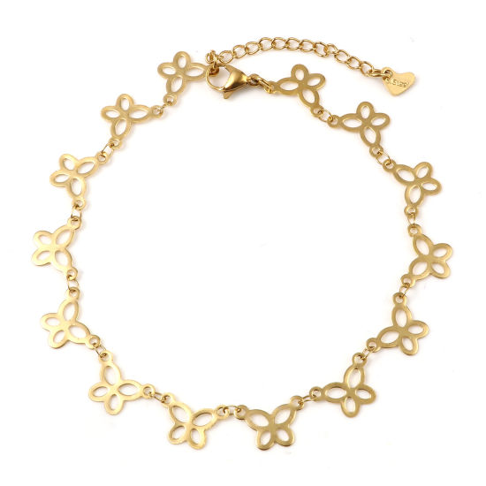 Immagine di 1 Pz Placcatura Sottovuoto 304 Acciaio Inossidabile Insetto Cavigliere Oro Placcato Farfalla 21.5cm lunghezza