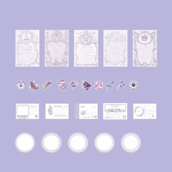 Изображение Purple - 7# Retro Material Package Stickers Message Note Paper DIY Scrapbook Decoration 14x9cm - 2.6x2.3cm, 1 Set