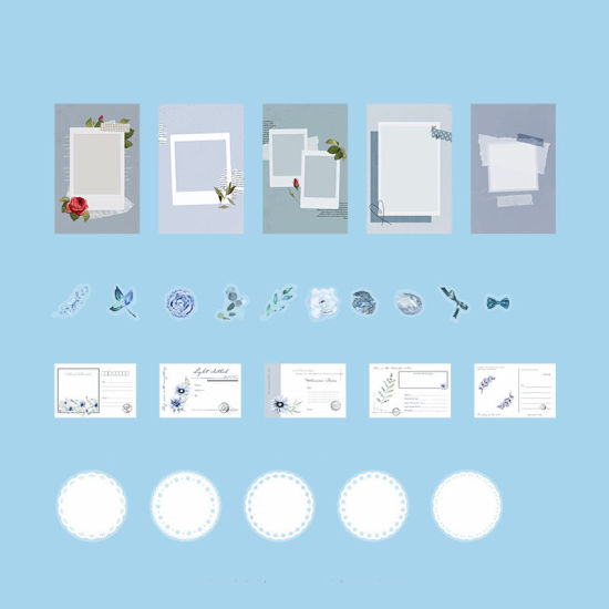 Изображение Blue - 8# Retro Material Package Stickers Message Note Paper DIY Scrapbook Decoration 14x9cm - 2.6x2.3cm, 1 Set