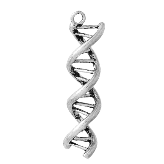 Picture of Zinc Metal Alloy 3D Pendants DNA Gene Helix Antique Silver Color 40mm(1 5/8") x 10mm( 3/8"), 10 PCs