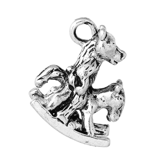 Image de Pendentifs en Alliage de Zinc 3D Cheval en Bois Argent Vieilli Ours 18mm x 15mm, 10 Pcs