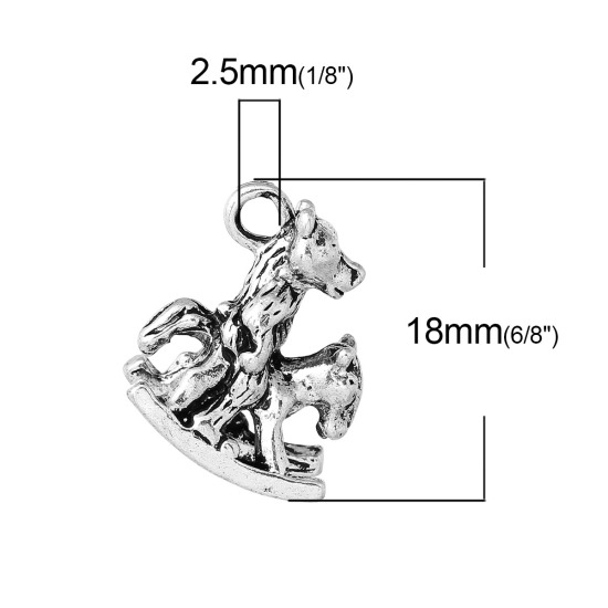 Image de Pendentifs en Alliage de Zinc 3D Cheval en Bois Argent Vieilli Ours 18mm x 15mm, 10 Pcs