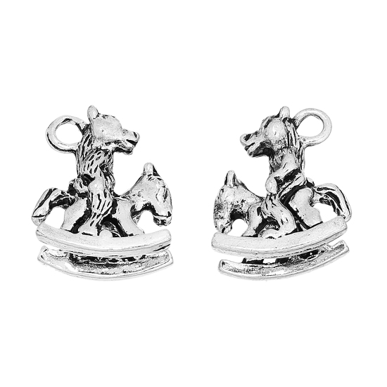 Image de Pendentifs en Alliage de Zinc 3D Cheval en Bois Argent Vieilli Ours 18mm x 15mm, 10 Pcs