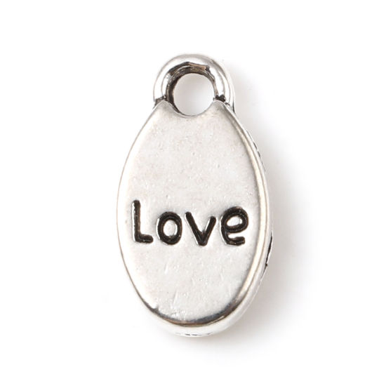 Image de Breloques en Alliage de Zinc Ovale Argent Vieilli Message" LOVE " 15mm x 9mm, 50 Pcs