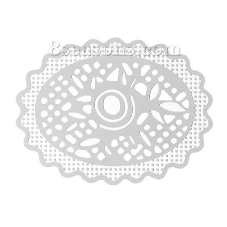 304 Stainless Steel Filigree Stamping Embellishments Findings, Oval Silver Tone, Hollow Flower Carved 51mm(2") x 39mm(1 4/8"), 10 PCs