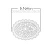 Picture of 304 Stainless Steel Filigree Stamping Embellishments Findings, Oval Silver Tone, Hollow Flower Carved 51mm(2") x 39mm(1 4/8"), 10 PCs