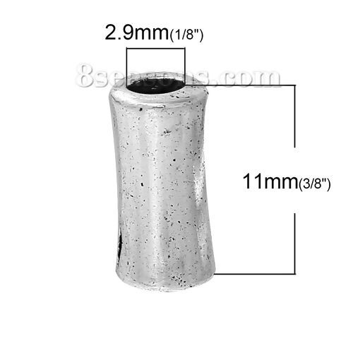Image de Perles en Alliage de Zinc Forme OS Argent Antique 11mm x 5mm, Tailles de Trous: 2.9mm, 100 Pcs