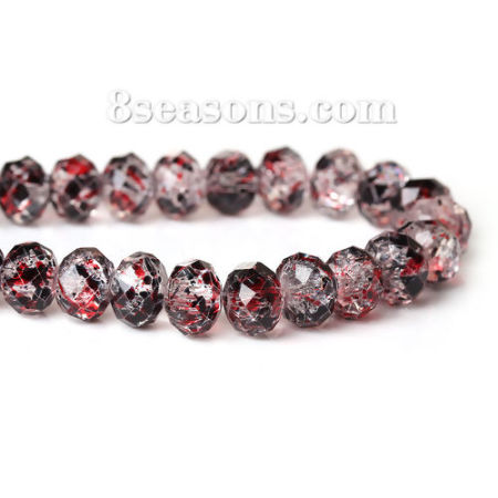 Glass Loose Beads Round Black & Red Spot Pattern Crackle Faceted About 8mm Dia, Hole: Approx 1.5mm, 42.8cm long, 2 Strands (Approx 72 PCs/Strand)