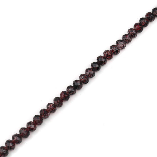 Picture of Glass Loose Beads Round Black & Red Spot Pattern Crackle Faceted About 8mm Dia, Hole: Approx 1.5mm, 42.8cm long, 2 Strands (Approx 72 PCs/Strand)