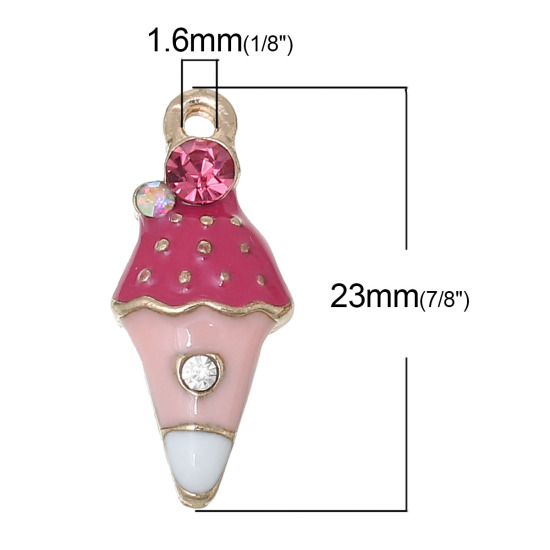 Picture of Zinc Metal Alloy Charms Ice Cream Light Golden Multicolor Rhinestone Enamel 23mm( 7/8") x 10mm( 3/8"), 5 PCs