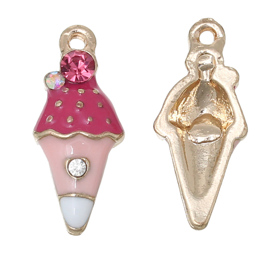 Picture of Zinc Metal Alloy Charms Ice Cream Light Golden Multicolor Rhinestone Enamel 23mm( 7/8") x 10mm( 3/8"), 5 PCs